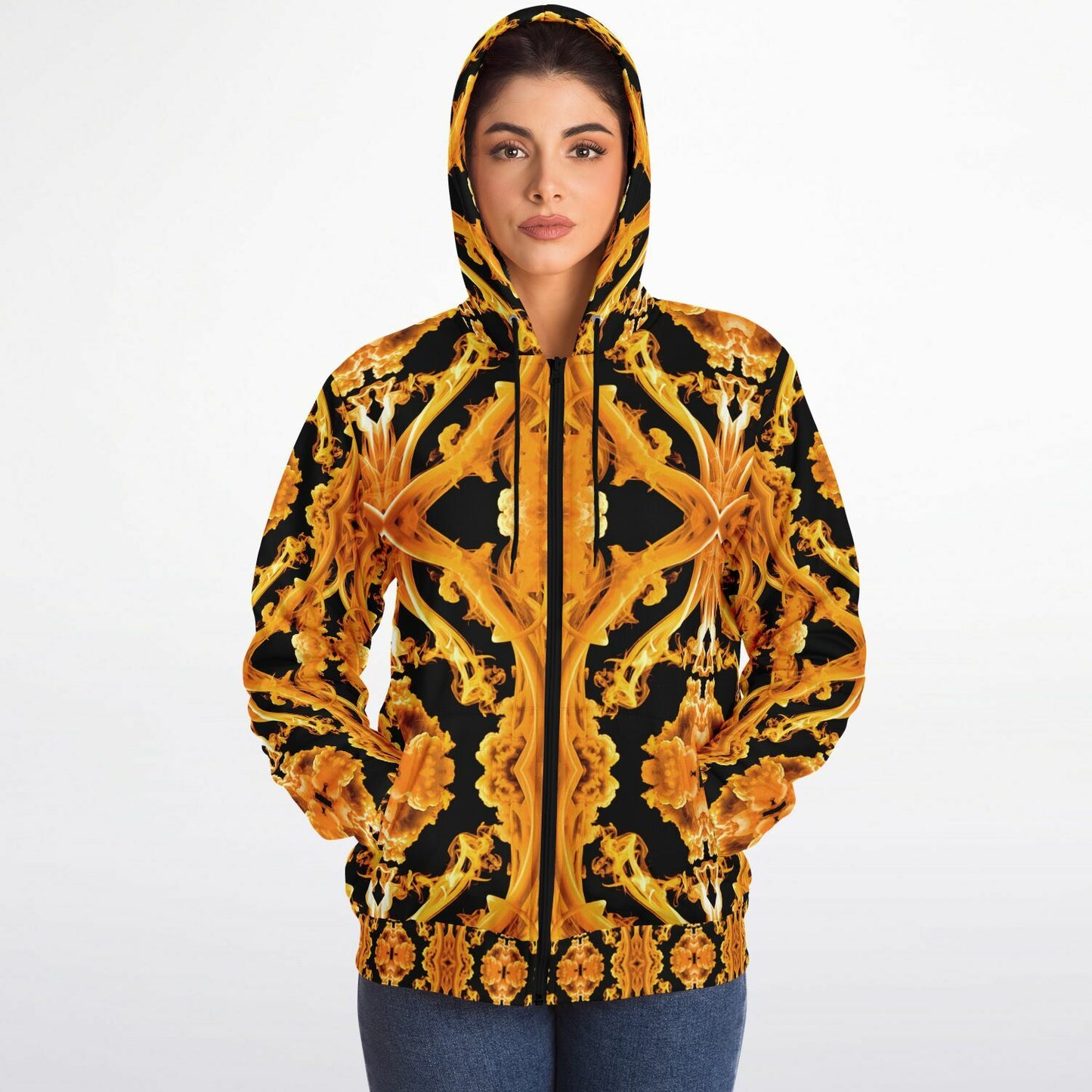 Golden Cymatic, Microfleece Zip Hoodie – Luxuriously Warm & Stylish All-Over Print Jacket