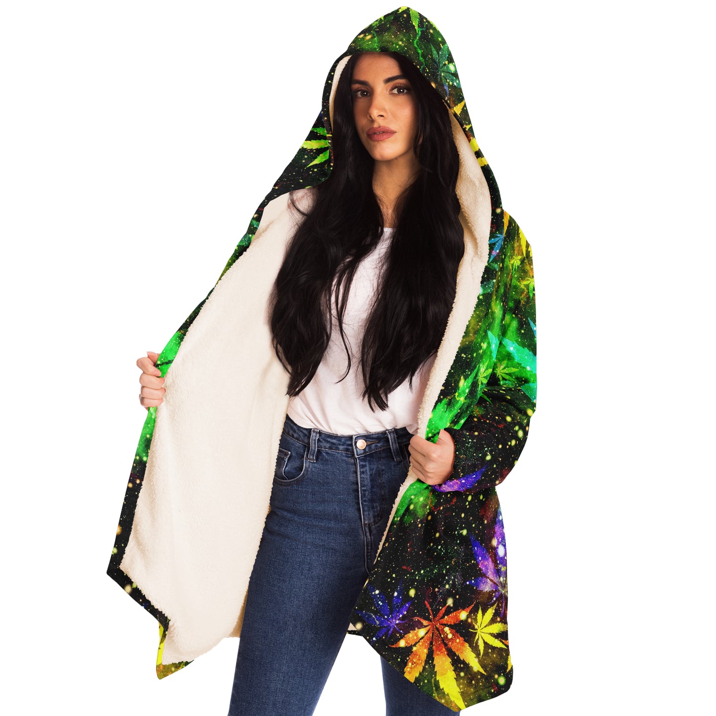 Cannabis Micro Fleece Cloak – “Canna Beast” Hooded Wrap, Stoner Cozy Wear, Weed-Themed Loungewear