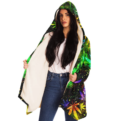 Cannabis Micro Fleece Cloak – “Canna Beast” Hooded Wrap, Stoner Cozy Wear, Weed-Themed Loungewear