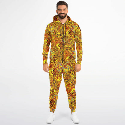 Gold Dragon Zip Hoodie & Jogger Set – Bold Streetwear Tracksuit with Mythical Asian-Inspired Design (AOP)