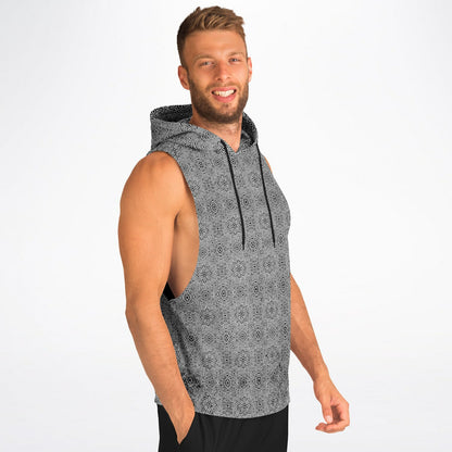 Geometric Grey Drop Armhole Hoodie – Menswear All-Over Print (AOP) | Streetwear-Inspired, Fleece-Lined, Oversized Hoodie