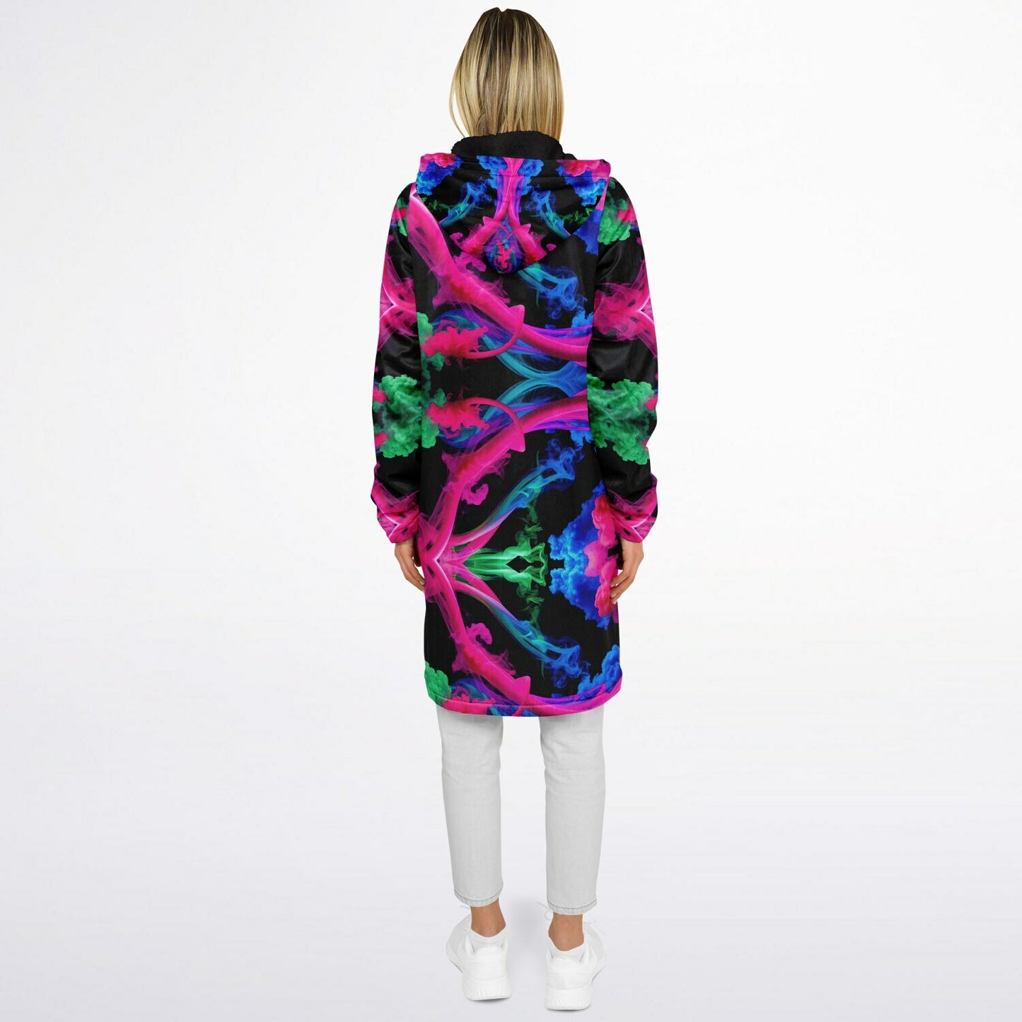 Neon Spectrum Cymatic Zip Cloak – Bold, Futuristic & Ultra-Cozy Longline Jacket