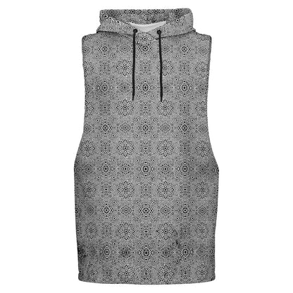 Geometric Grey Drop Armhole Hoodie – Menswear All-Over Print (AOP) | Streetwear-Inspired, Fleece-Lined, Oversized Hoodie