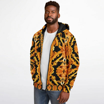 Golden Cymatic, Microfleece Zip Hoodie – Luxuriously Warm & Stylish All-Over Print Jacket