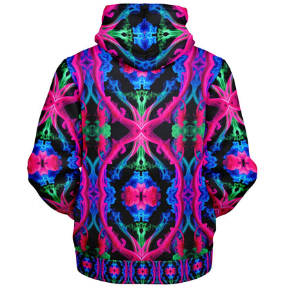Neon Spectrum Cymatic Microfleece Zip Hoodie – Vibrant, Cozy & Bold All-Over Print Jacket