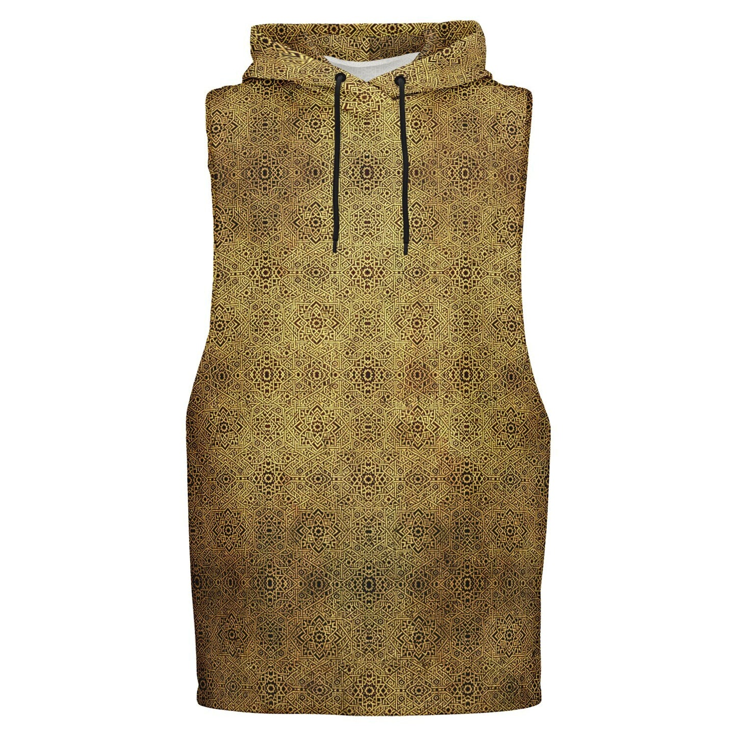 Geometric Gold Drop Armhole Hoodie – Unisex All-Over Print (AOP) | Bold Streetwear Hoodie | Fleece-Lined for Comfort & Style