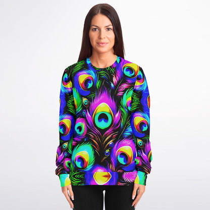Peacock Neon Psychedelic Athletic Sweatshirt – Vibrant All-Over Print (AOP) | Bold Festival & Streetwear Fashion