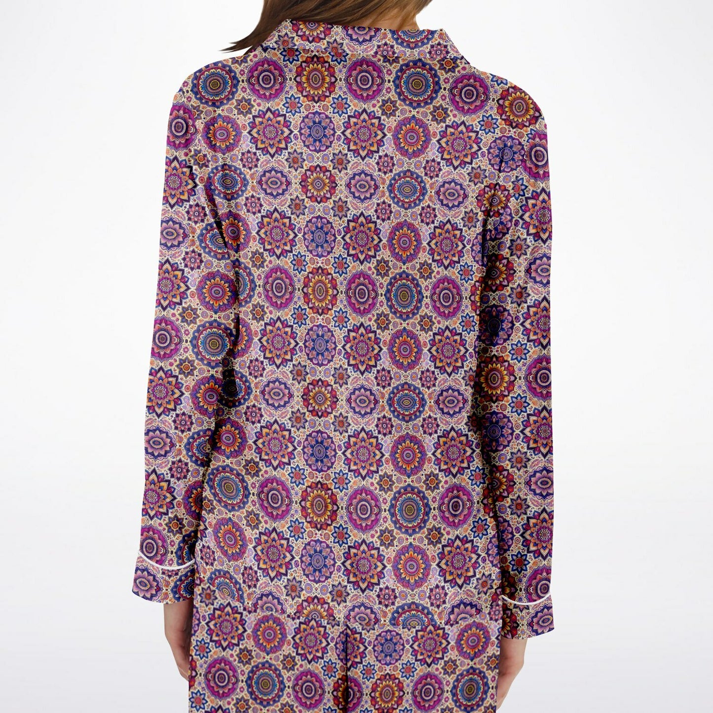 Luxury Pink Geometric Women’s Satin Pyjamas – All-Over Print Elegant Sleepwear, Soft & Comfortable Pajama Set for Women