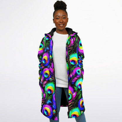 Psychedelic Peacock Print Zipper Cloak - Bold, Vibrant All-Over Design | Luxurious Comfort & Striking Style