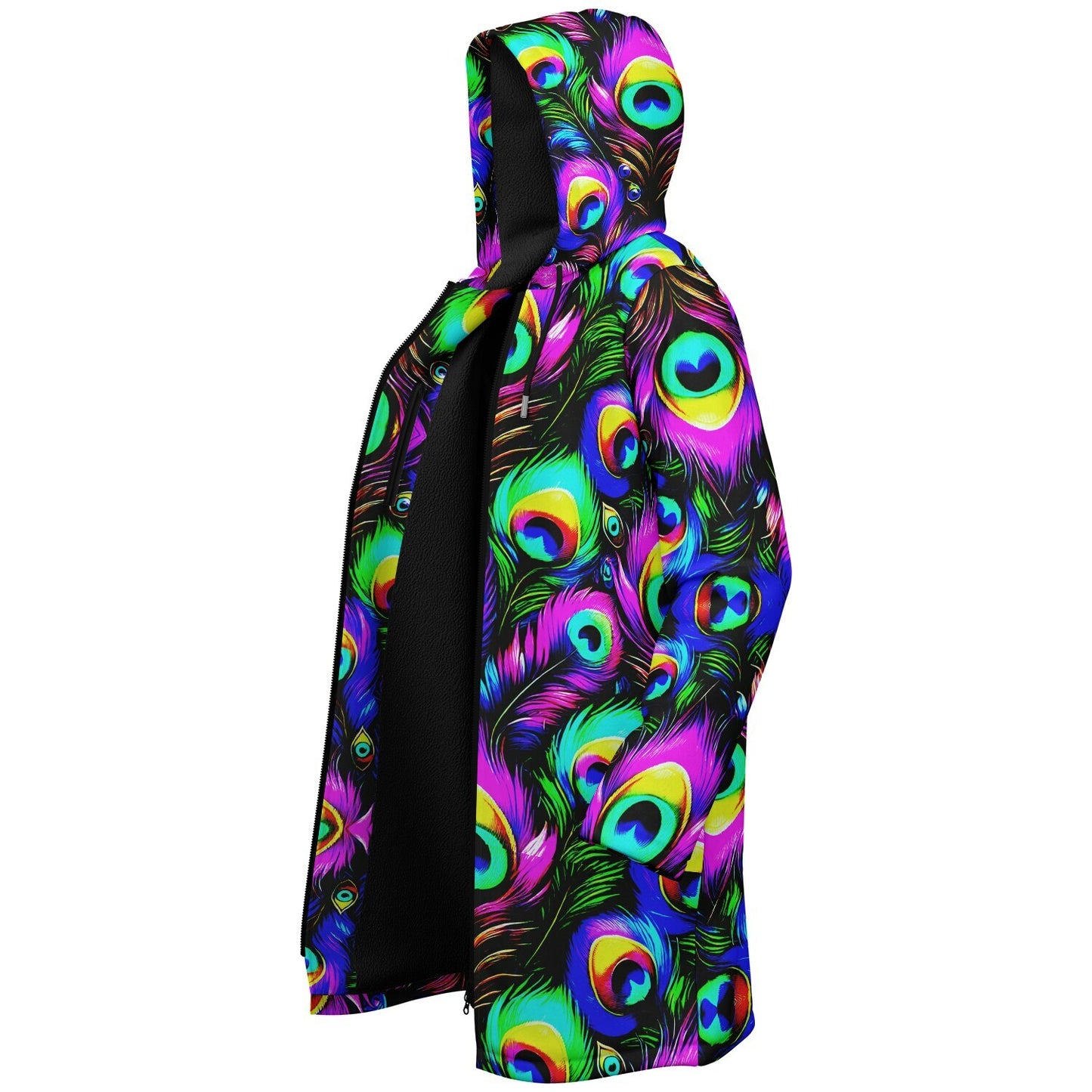 Psychedelic Peacock Print Zipper Cloak - Bold, Vibrant All-Over Design | Luxurious Comfort & Striking Style