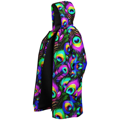 Psychedelic Peacock Print Zipper Cloak - Bold, Vibrant All-Over Design | Luxurious Comfort & Striking Style