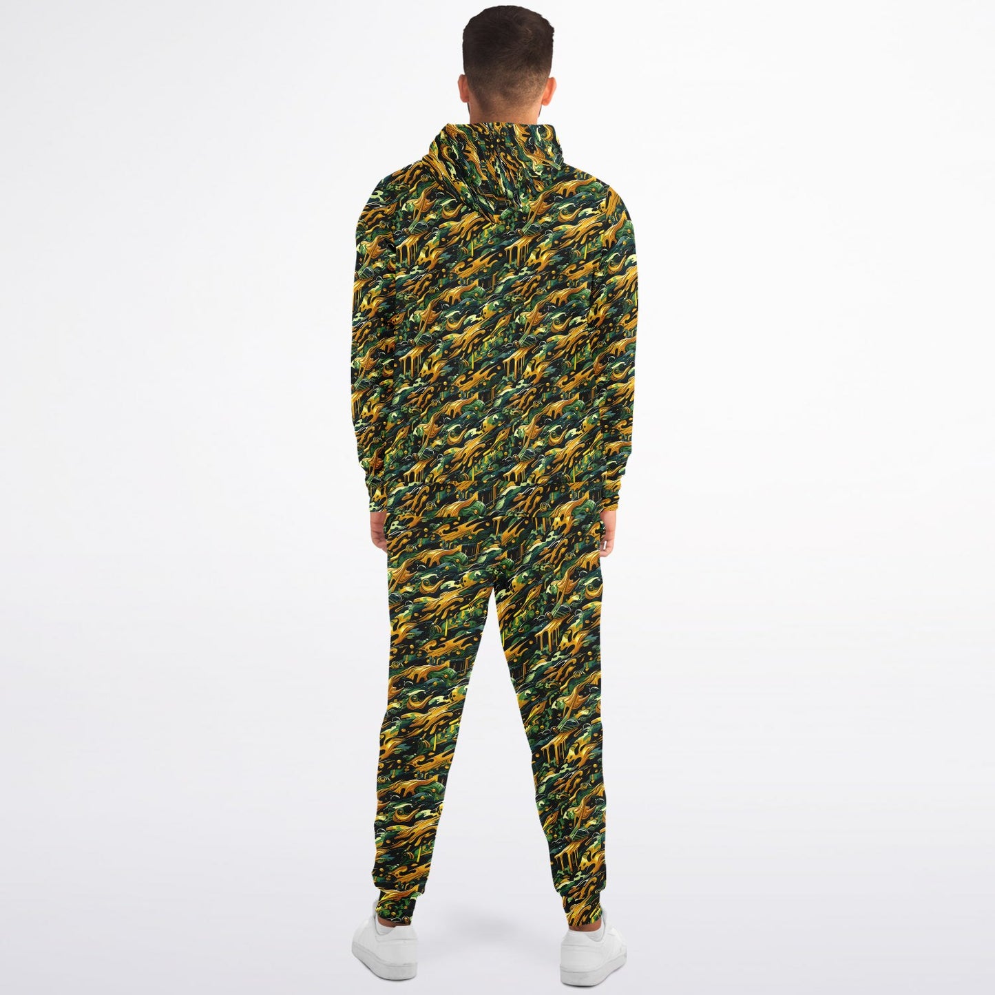 Gold Camo Drip Zip Hoodie & Jogger Set – Bold Urban Streetwear Tracksuit with Luxury Camo Pattern (AOP) Unisex