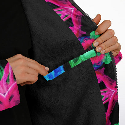 Neon Spectrum Cymatic Zip Cloak – Bold, Futuristic & Ultra-Cozy Longline Jacket