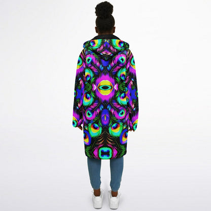 Psychedelic Peacock Print Zipper Cloak - Bold, Vibrant All-Over Design | Luxurious Comfort & Striking Style