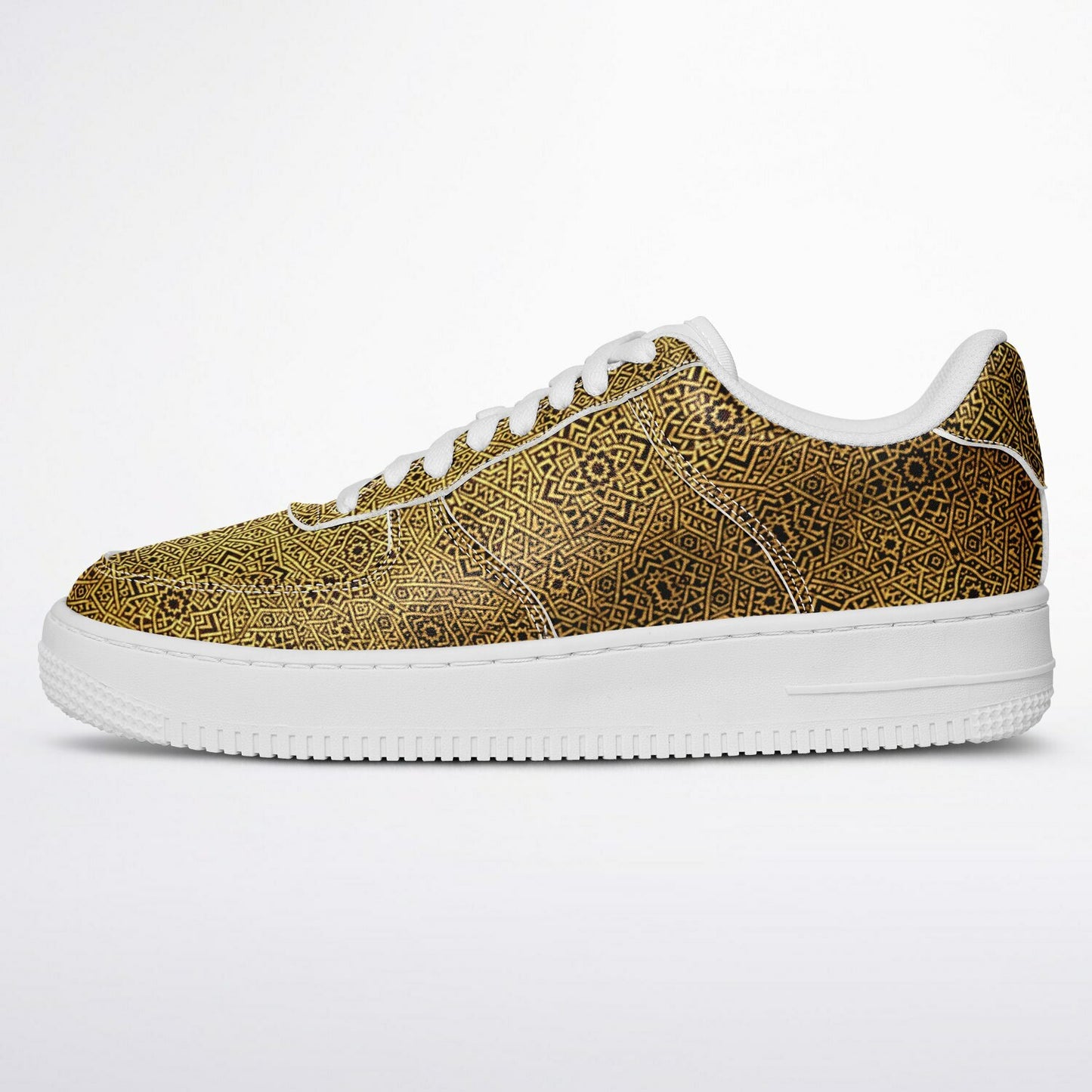 Geometric Gold Core Low Shoes – Unisex Custom Sneakers | Geometric Gold Pattern | Stylish Streetwear & Outerwear