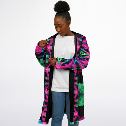 Neon Spectrum Cymatic Zip Cloak – Bold, Futuristic & Ultra-Cozy Longline Jacket