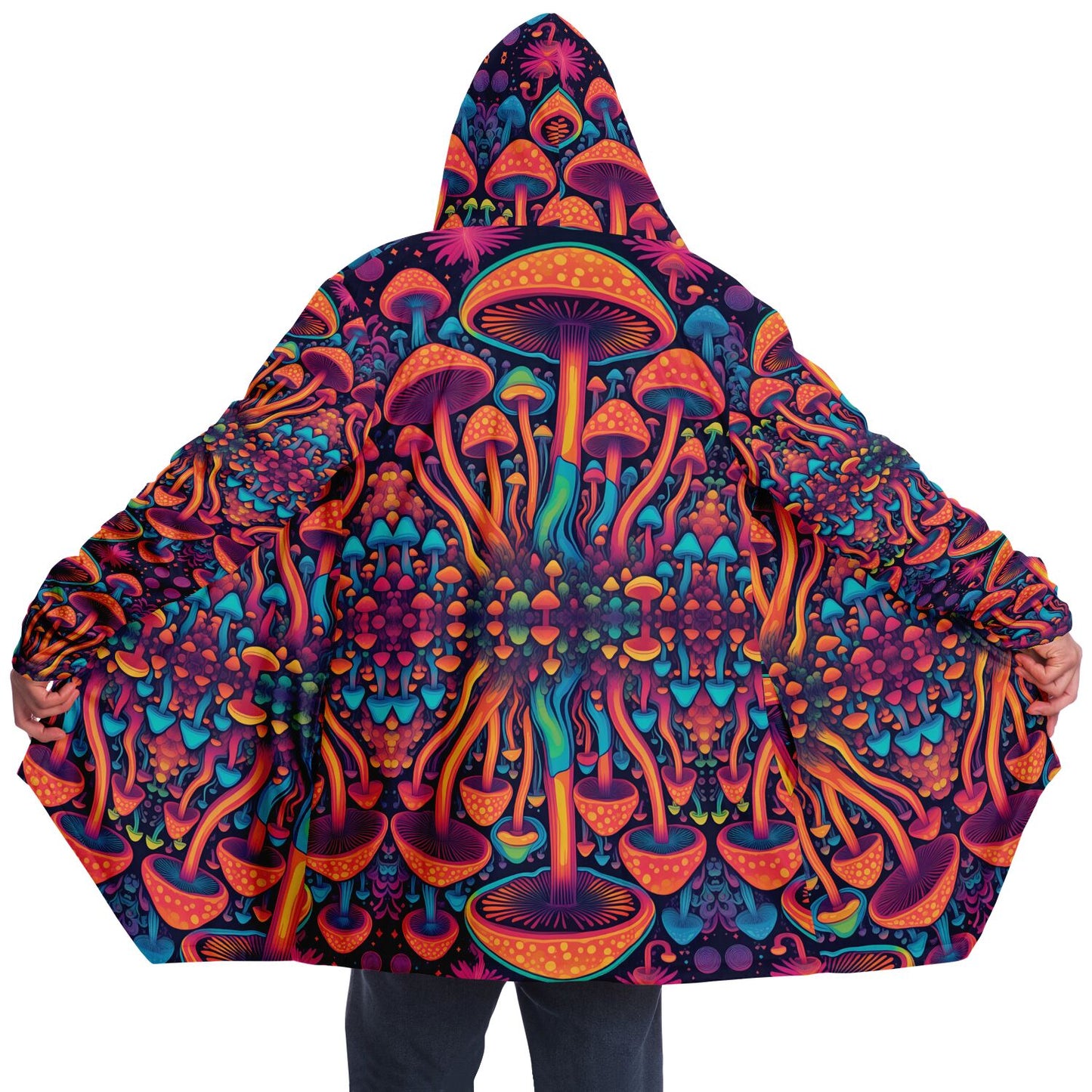 Magic Mushroom Micro-Fleece Cloak – Enchanting Psychedelic Hooded Blanket for Ultimate Comfort (AOP)