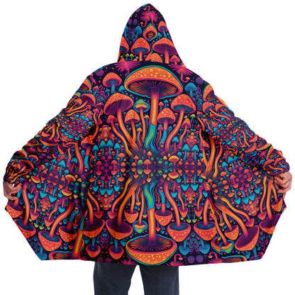 Magic Mushroom Micro-Fleece Cloak – Enchanting Psychedelic Hooded Blanket for Ultimate Comfort (AOP)