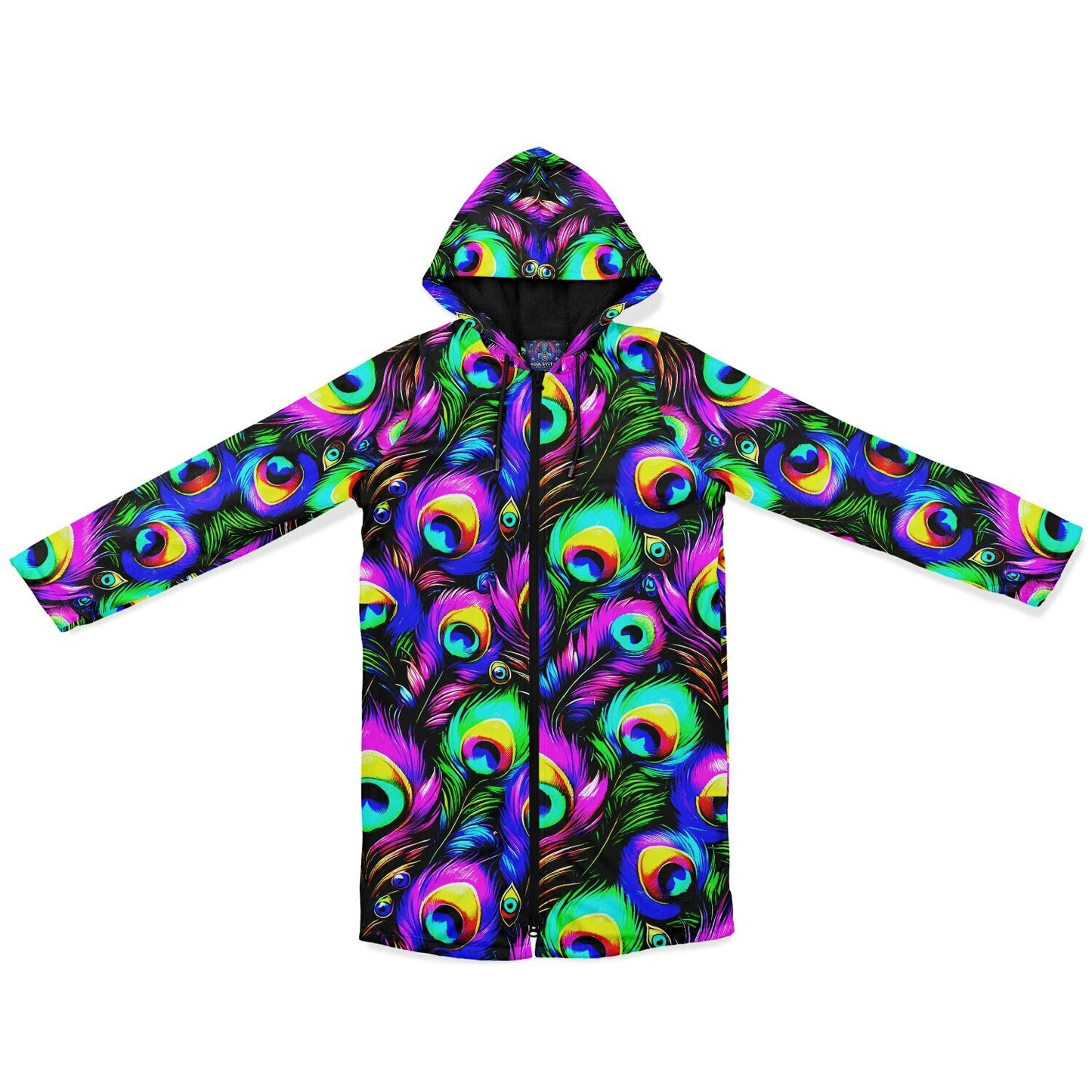 Psychedelic Peacock Print Zipper Cloak - Bold, Vibrant All-Over Design | Luxurious Comfort & Striking Style