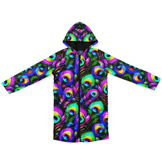 Psychedelic Peacock Print Zipper Cloak - Bold, Vibrant All-Over Design | Luxurious Comfort & Striking Style