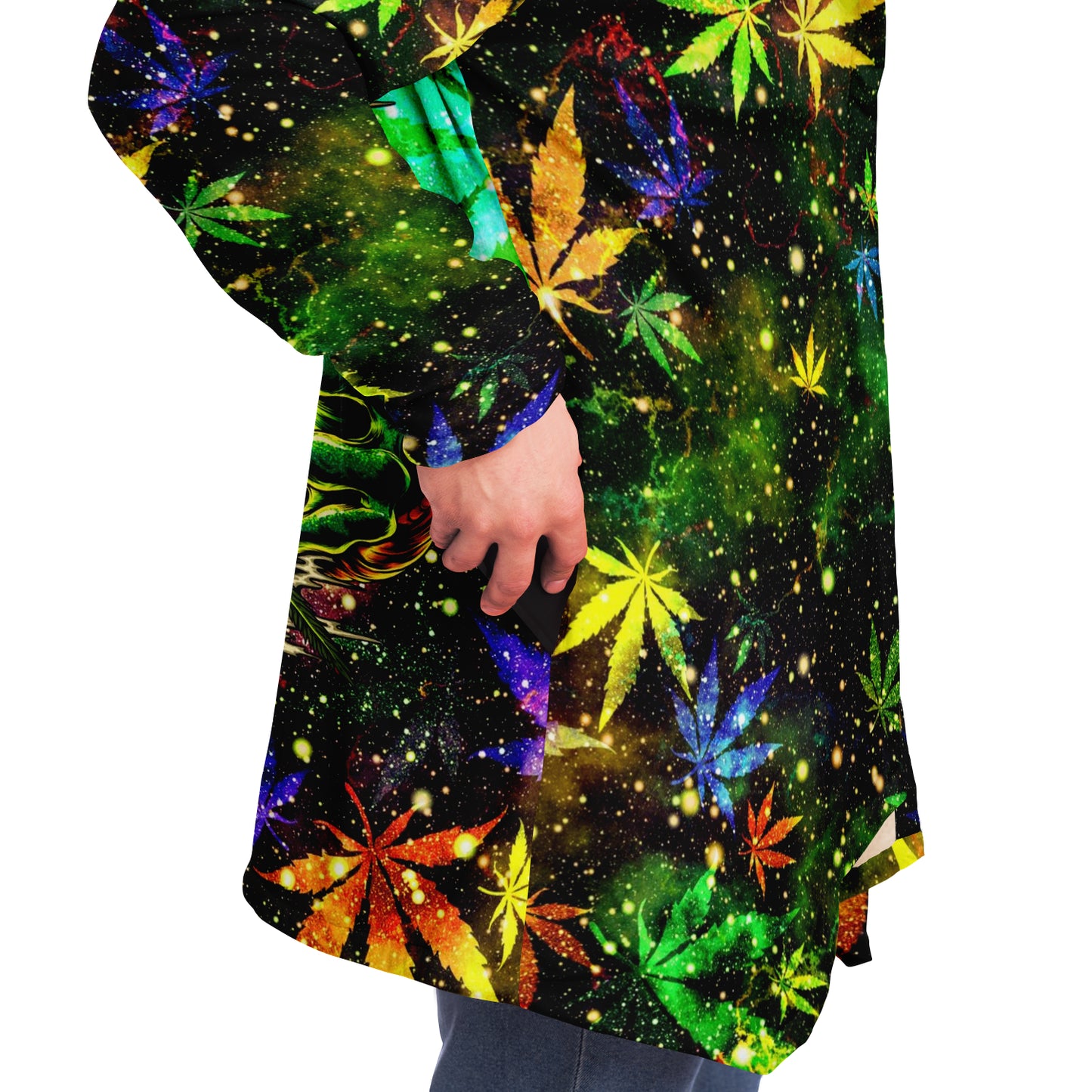 Cannabis Micro Fleece Cloak – “Canna Beast” Hooded Wrap, Stoner Cozy Wear, Weed-Themed Loungewear