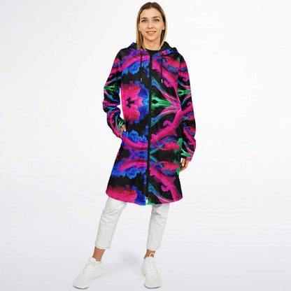 Neon Spectrum Cymatic Zip Cloak – Bold, Futuristic & Ultra-Cozy Longline Jacket