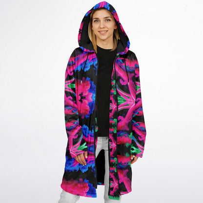 Neon Spectrum Cymatic Zip Cloak – Bold, Futuristic & Ultra-Cozy Longline Jacket