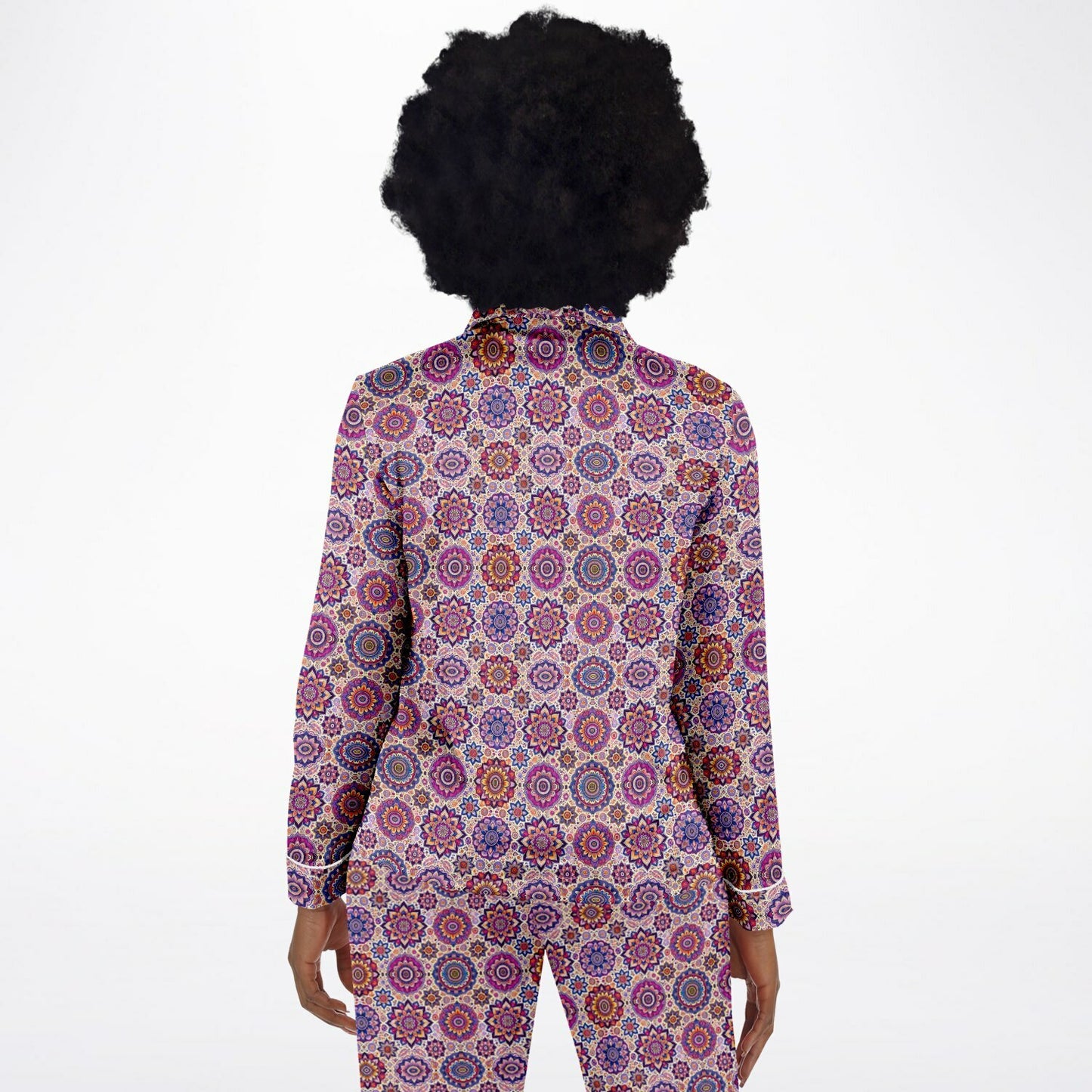 Luxury Pink Geometric Women’s Satin Pyjamas – All-Over Print Elegant Sleepwear, Soft & Comfortable Pajama Set for Women