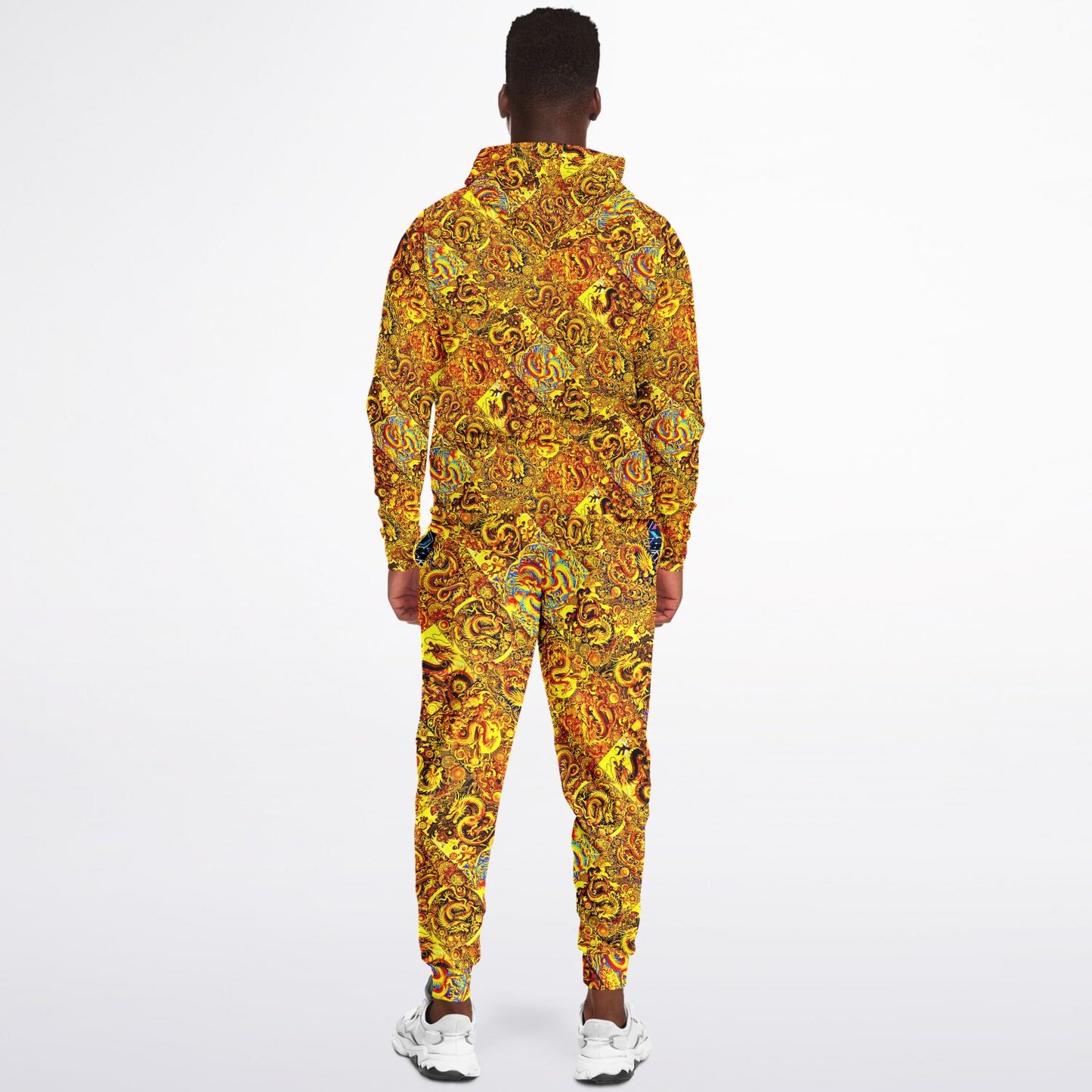 Gold Dragon Zip Hoodie & Jogger Set – Bold Streetwear Tracksuit with Mythical Asian-Inspired Design (AOP)