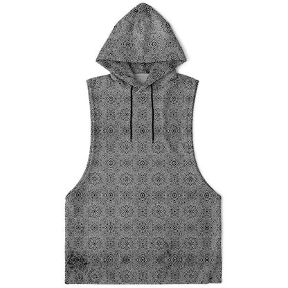 Geometric Grey Drop Armhole Hoodie – Menswear All-Over Print (AOP) | Streetwear-Inspired, Fleece-Lined, Oversized Hoodie