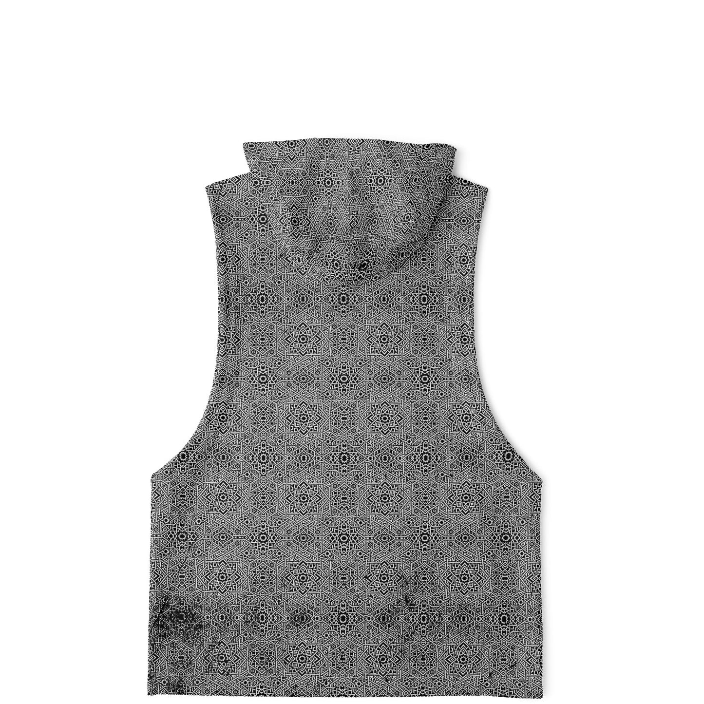 Geometric Grey Drop Armhole Hoodie – Menswear All-Over Print (AOP) | Streetwear-Inspired, Fleece-Lined, Oversized Hoodie