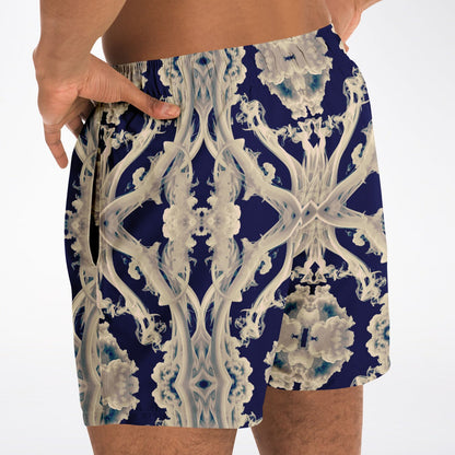 Clear Smoke Cymatic Men’s Swim Trunks – Futuristic, Quick-Dry & Stylish Above-the-Knee Swimwear