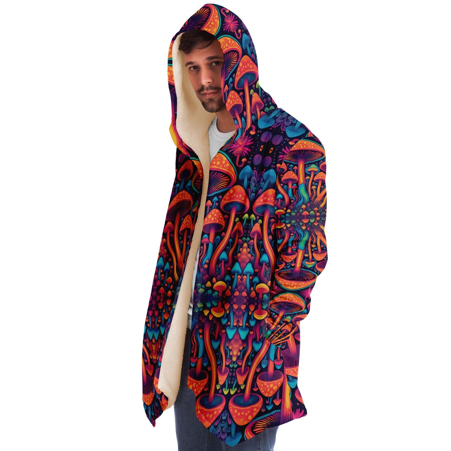 Magic Mushroom Micro-Fleece Cloak – Enchanting Psychedelic Hooded Blanket for Ultimate Comfort (AOP)