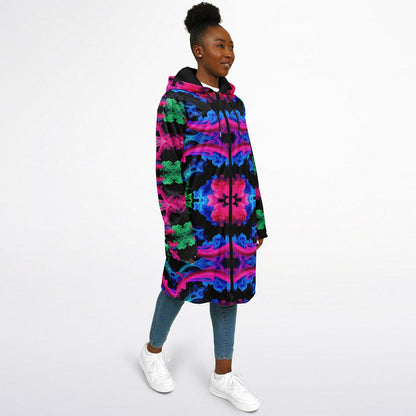 Neon Spectrum Cymatic Zip Cloak – Bold, Futuristic & Ultra-Cozy Longline Jacket
