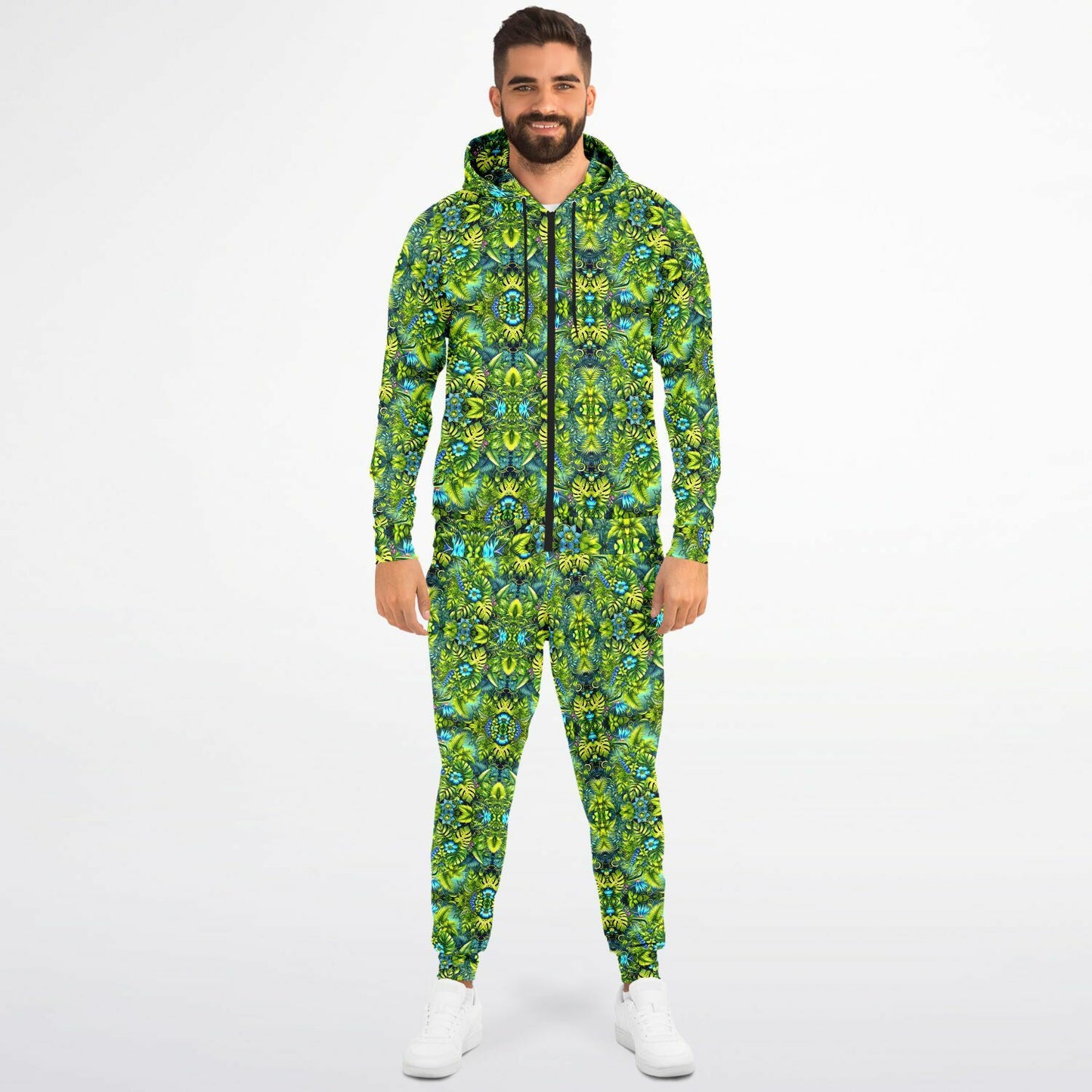 Tropical Trip “Grass is Greener” Psychedelic Zip Hoodie & Jogger Set – Vibrant Festival Streetwear for Bold Self-Expression