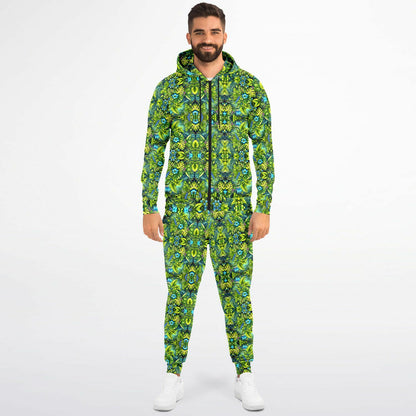 Tropical Trip “Grass is Greener” Psychedelic Zip Hoodie & Jogger Set – Vibrant Festival Streetwear for Bold Self-Expression