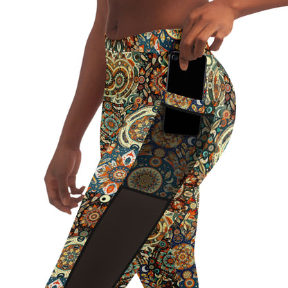 Boho Patchwork Mesh Pocket Leggings – Trendy All-Over Print (AOP) for Fashion-Forward Activewear