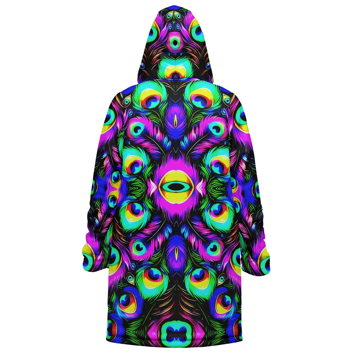 Psychedelic Peacock Print Zipper Cloak - Bold, Vibrant All-Over Design | Luxurious Comfort & Striking Style