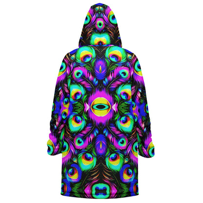 Psychedelic Peacock Print Zipper Cloak - Bold, Vibrant All-Over Design | Luxurious Comfort & Striking Style