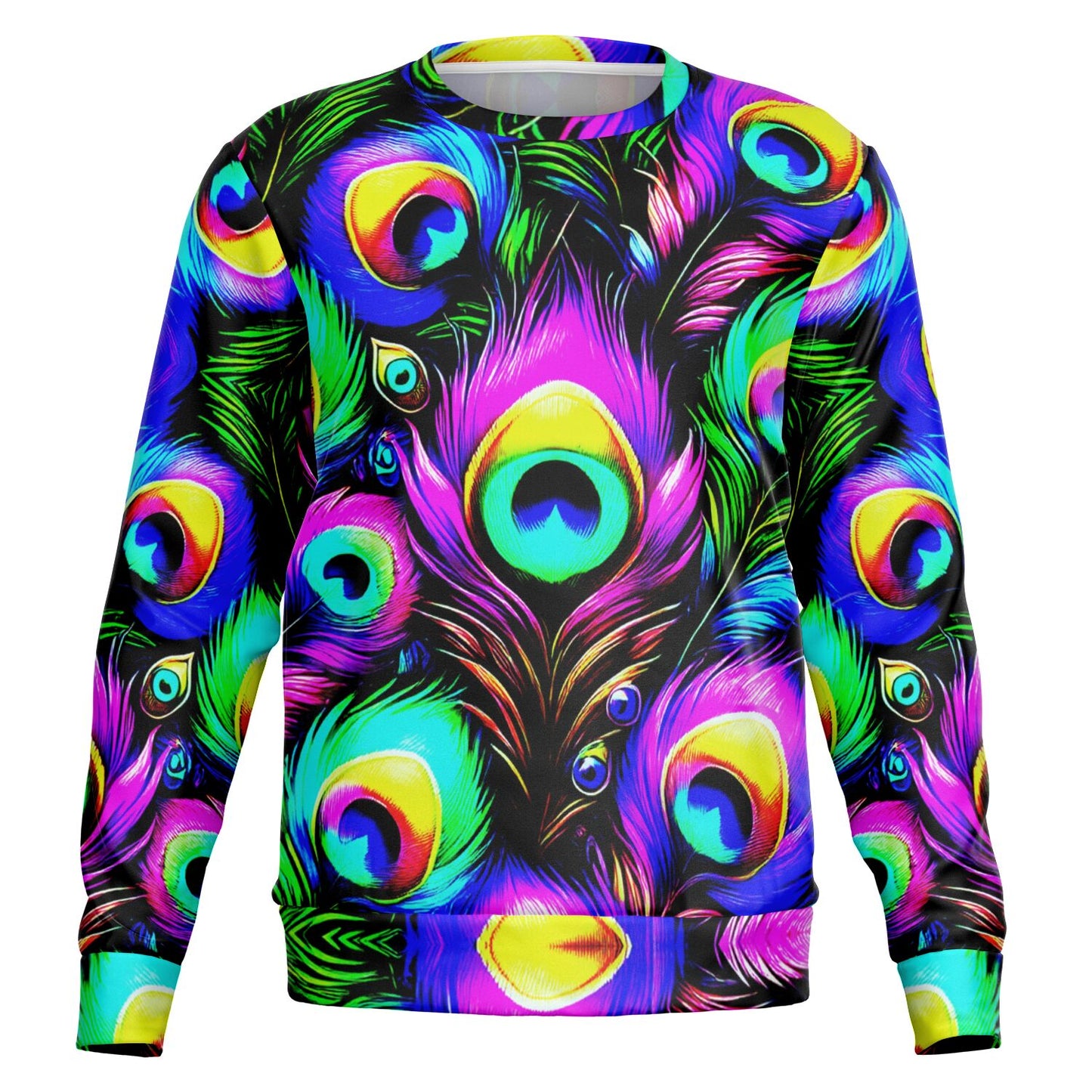 Peacock Neon Psychedelic Athletic Sweatshirt – Vibrant All-Over Print (AOP) | Bold Festival & Streetwear Fashion