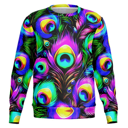 Peacock Neon Psychedelic Athletic Sweatshirt – Vibrant All-Over Print (AOP) | Bold Festival & Streetwear Fashion