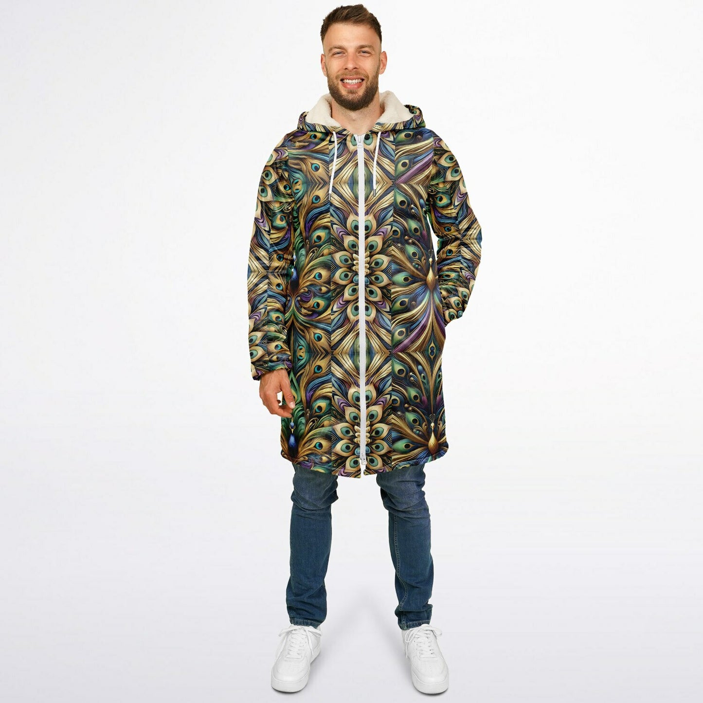 Royal Peacock Pattern, Comfy Zipper Cloak - AOP