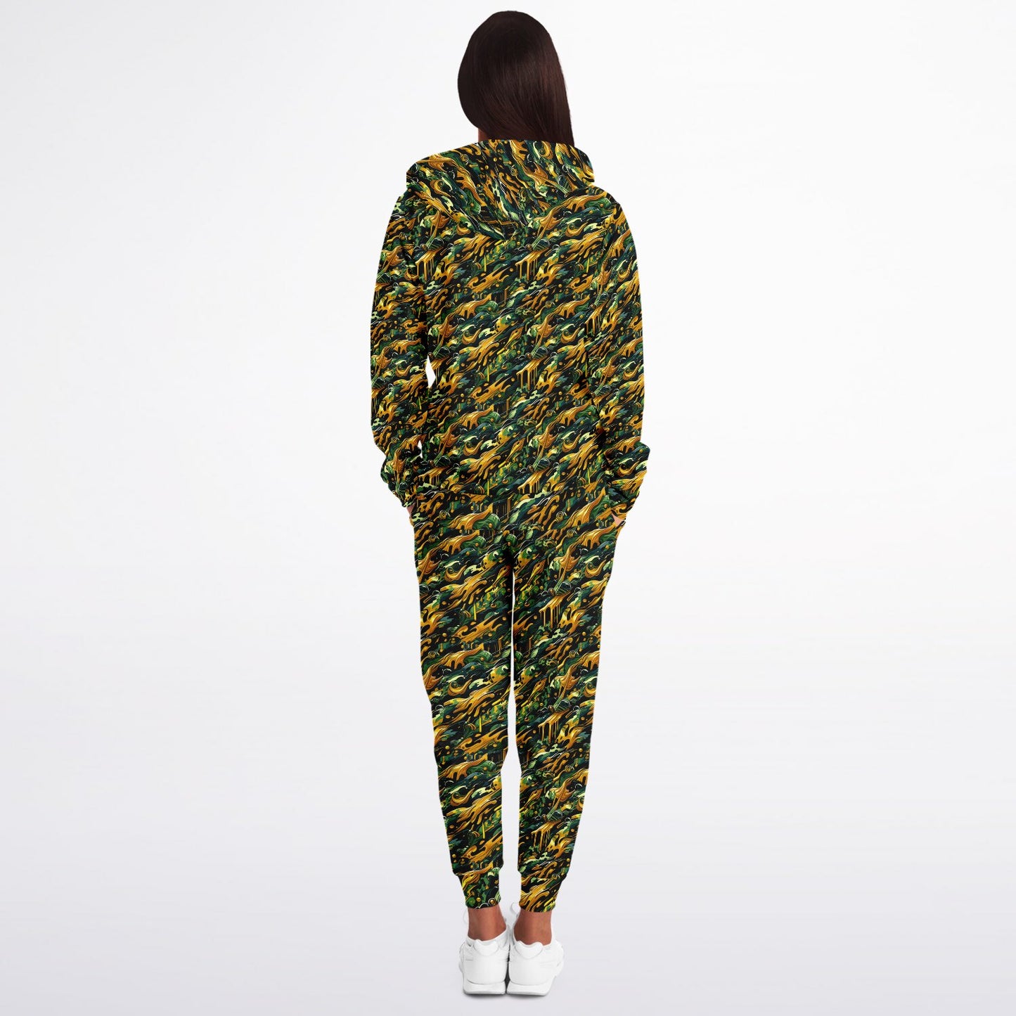 Gold Camo Drip Zip Hoodie & Jogger Set – Bold Urban Streetwear Tracksuit with Luxury Camo Pattern (AOP) Unisex