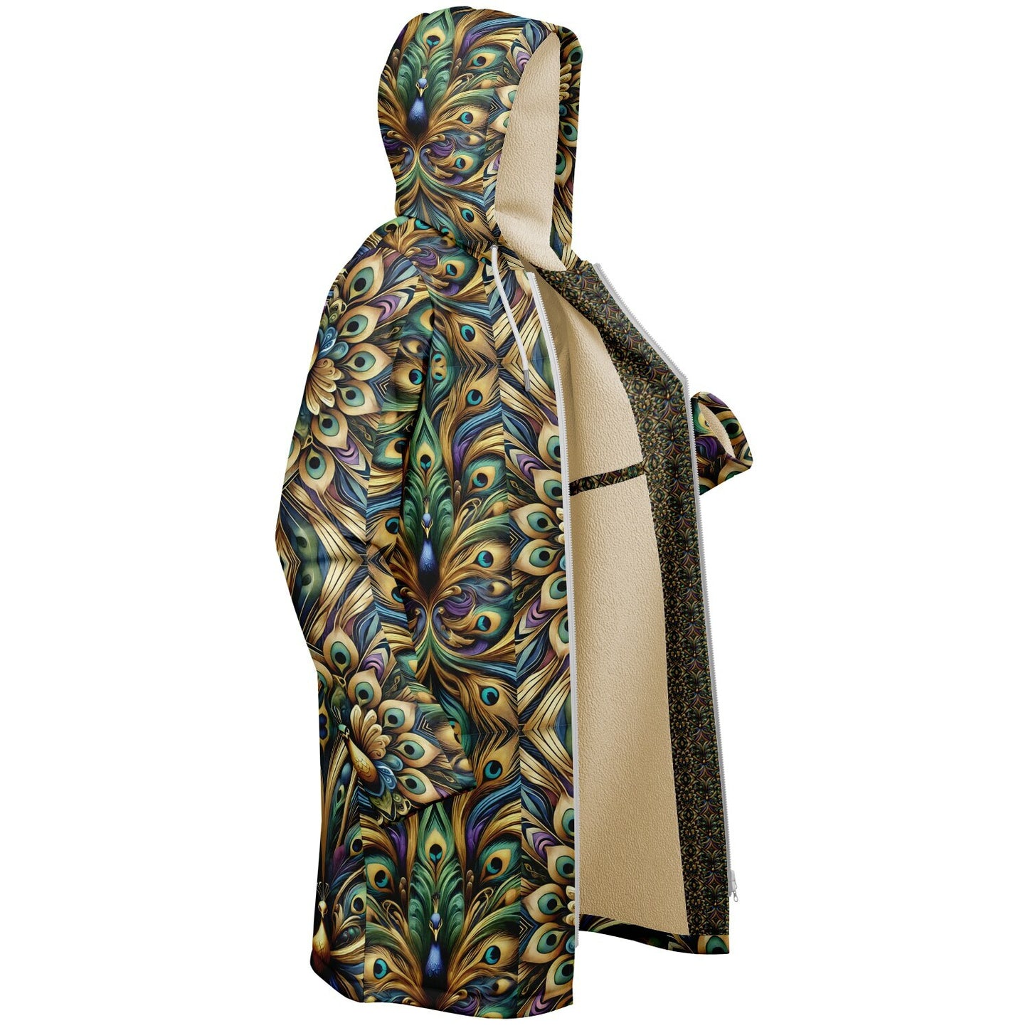 Royal Peacock Pattern, Comfy Zipper Cloak - AOP
