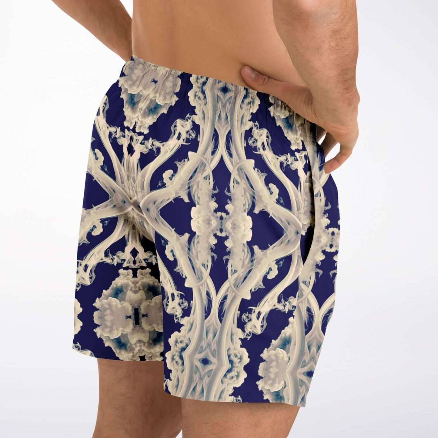 Clear Smoke Cymatic Men’s Swim Trunks – Futuristic, Quick-Dry & Stylish Above-the-Knee Swimwear