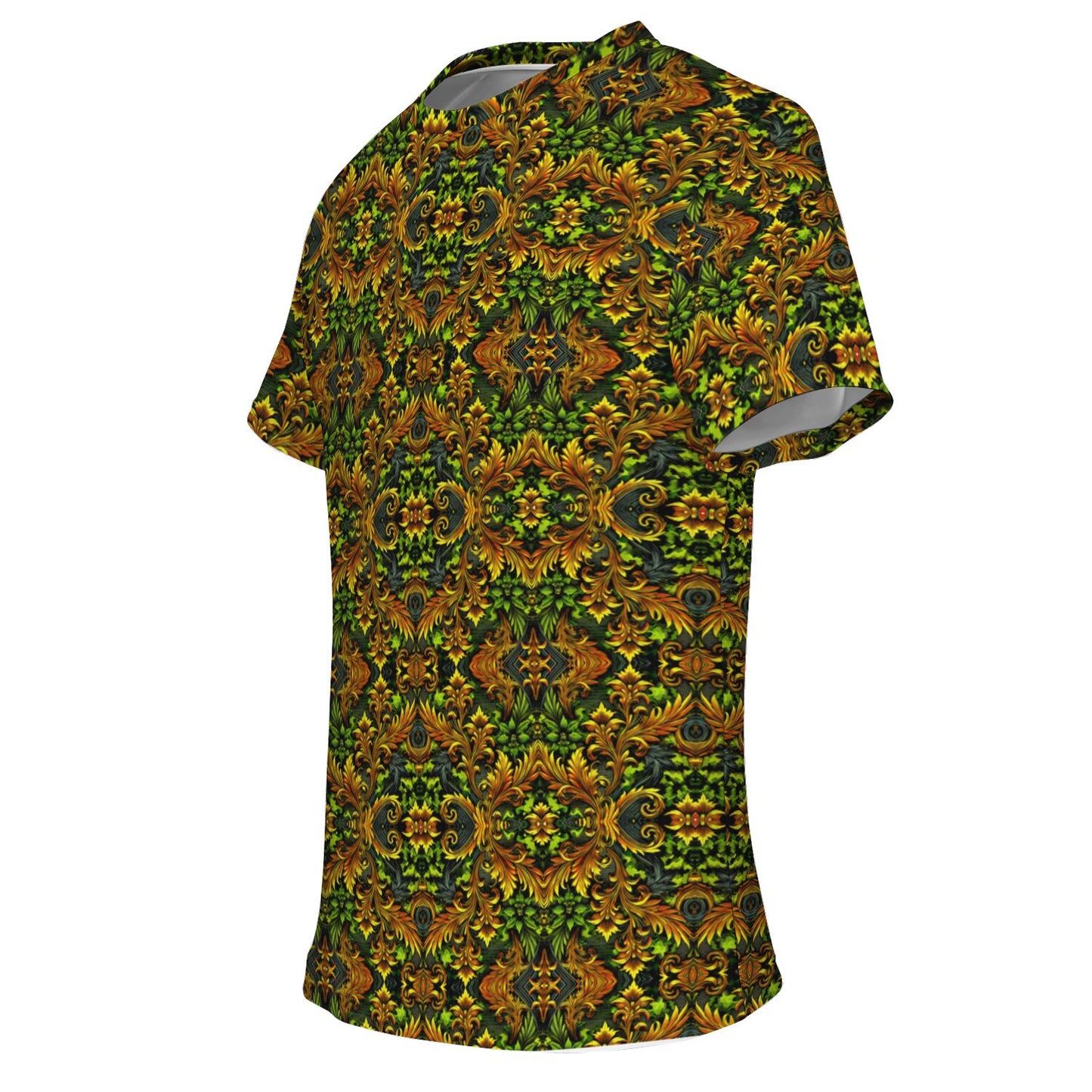 Emerald Green & Gold Pocket T-Shirt – All-Over Print, Stylish Casual Wear with Chest Pocket