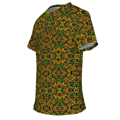 Emerald Green & Gold Pocket T-Shirt – All-Over Print, Stylish Casual Wear with Chest Pocket