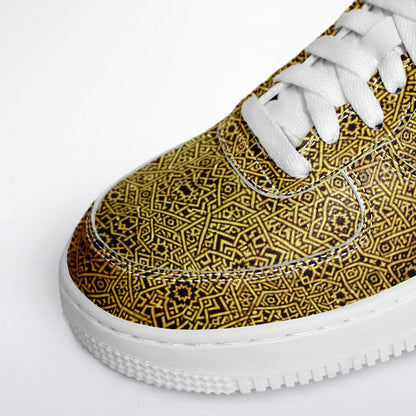 Geometric Gold Core Low Shoes – Unisex Custom Sneakers | Geometric Gold Pattern | Stylish Streetwear & Outerwear