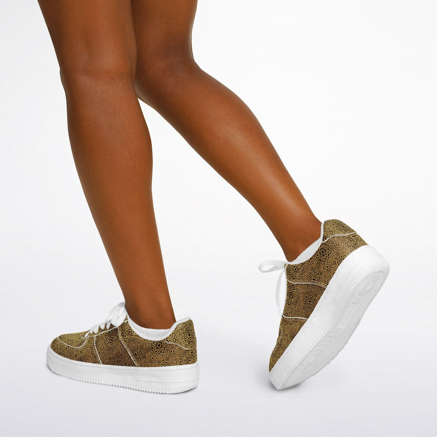 Geometric Gold Core Low Shoes – Unisex Custom Sneakers | Geometric Gold Pattern | Stylish Streetwear & Outerwear