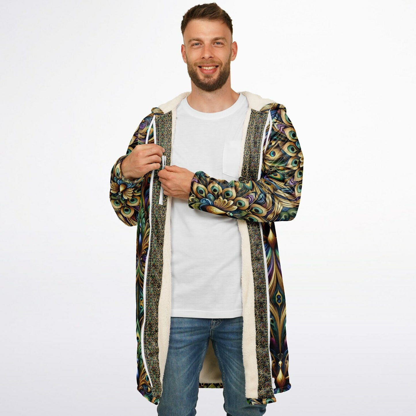 Royal Peacock Pattern, Comfy Zipper Cloak - AOP